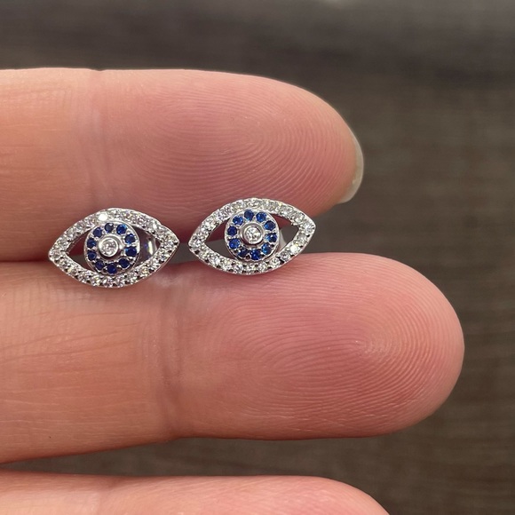 Sterling Silver Evil Eye Stud Earrings - Picture 3 of 7